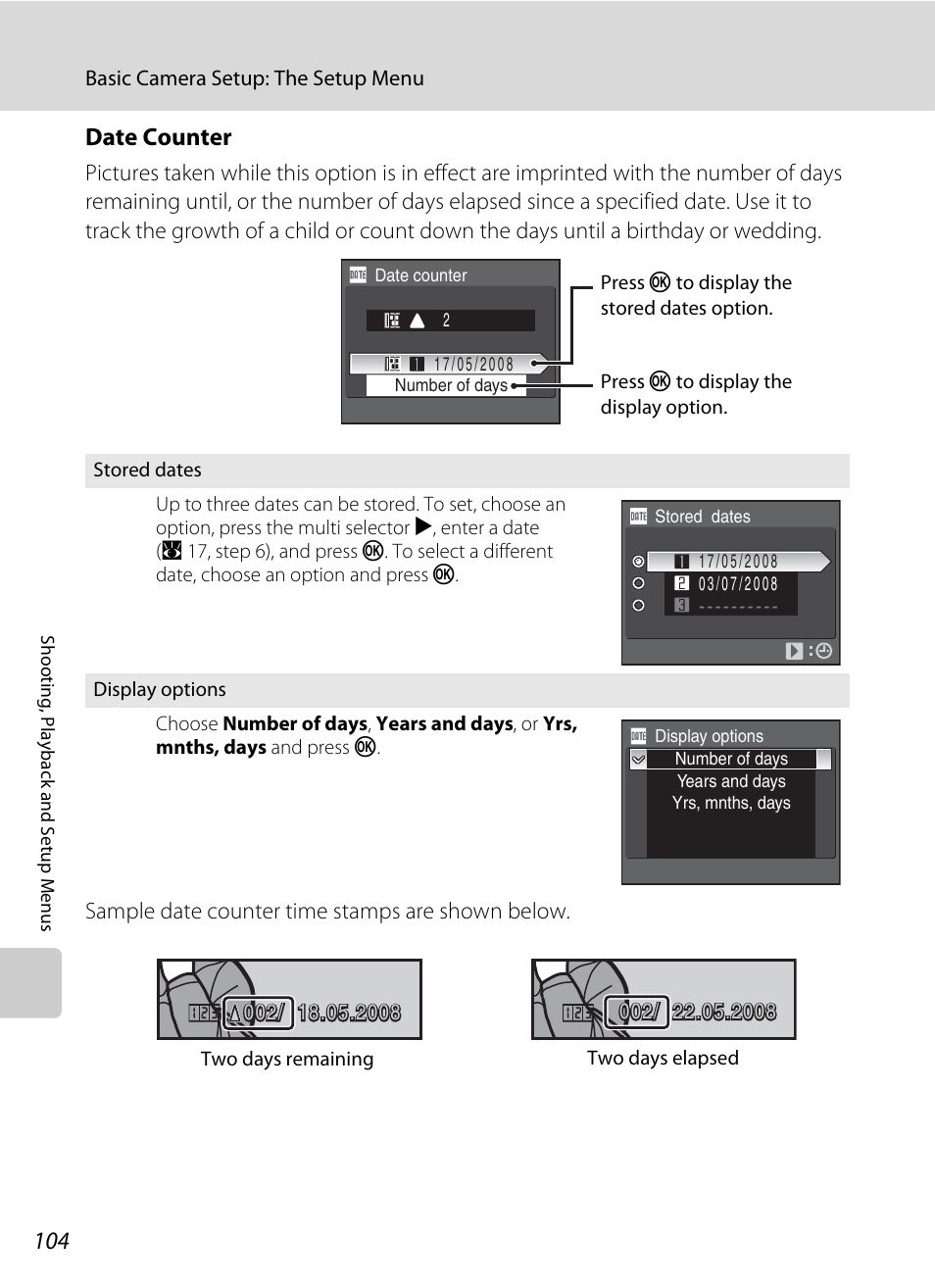 Date counter | Nikon P60 User Manual | Page 116 / 144