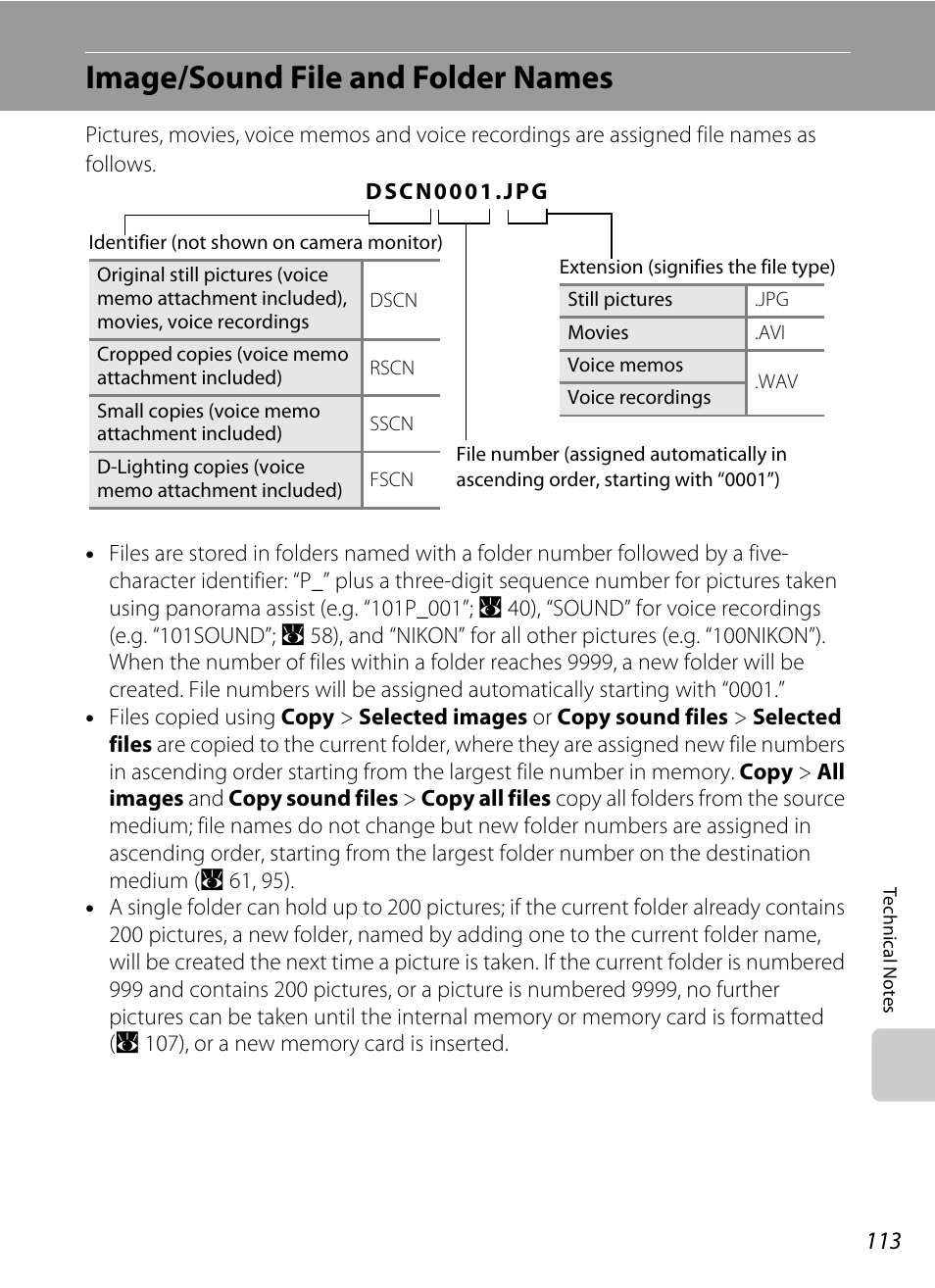 Image/sound file and folder names, A 113) for mor, A 113). th | E “image/sound file and folder names, A 113) fr | Nikon P60 User Manual | Page 125 / 144