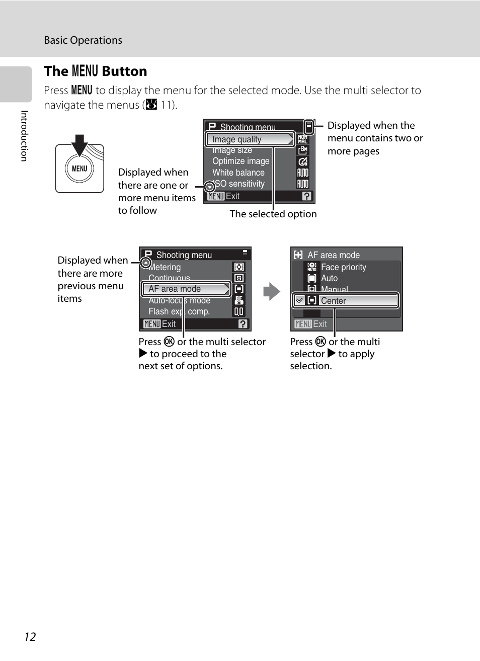 The menu button, D button, The d button | Nikon P60 User Manual | Page 24 / 144