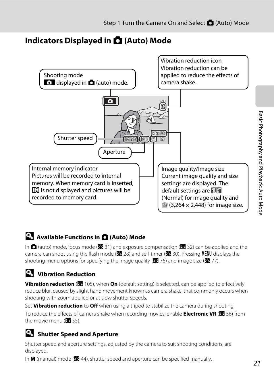 Indicators displayed in a (auto) mode | Nikon P60 User Manual | Page 33 / 144