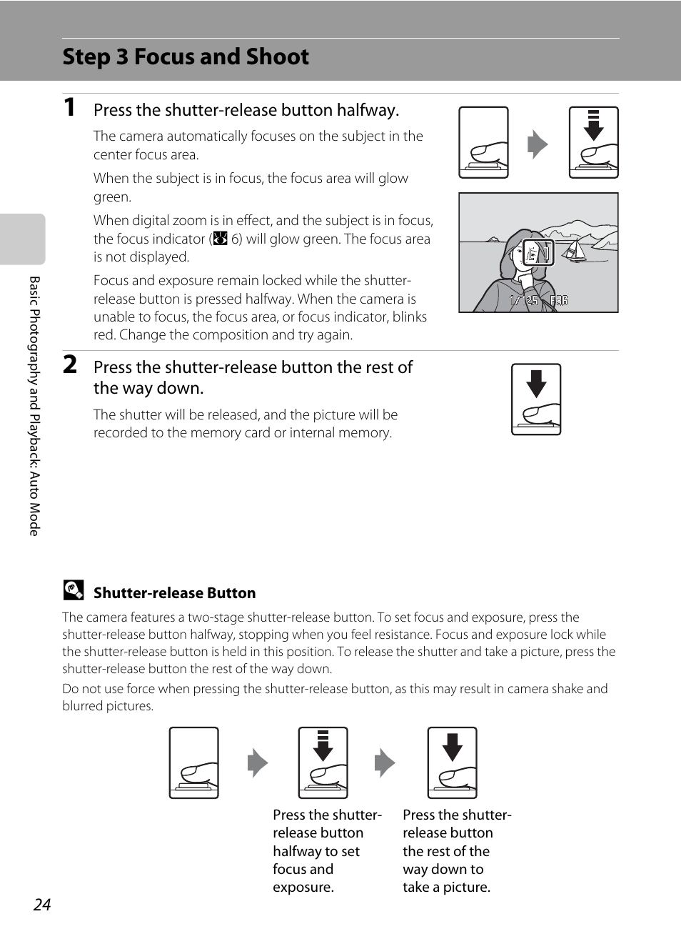 Step 3 focus and shoot | Nikon P60 User Manual | Page 36 / 144