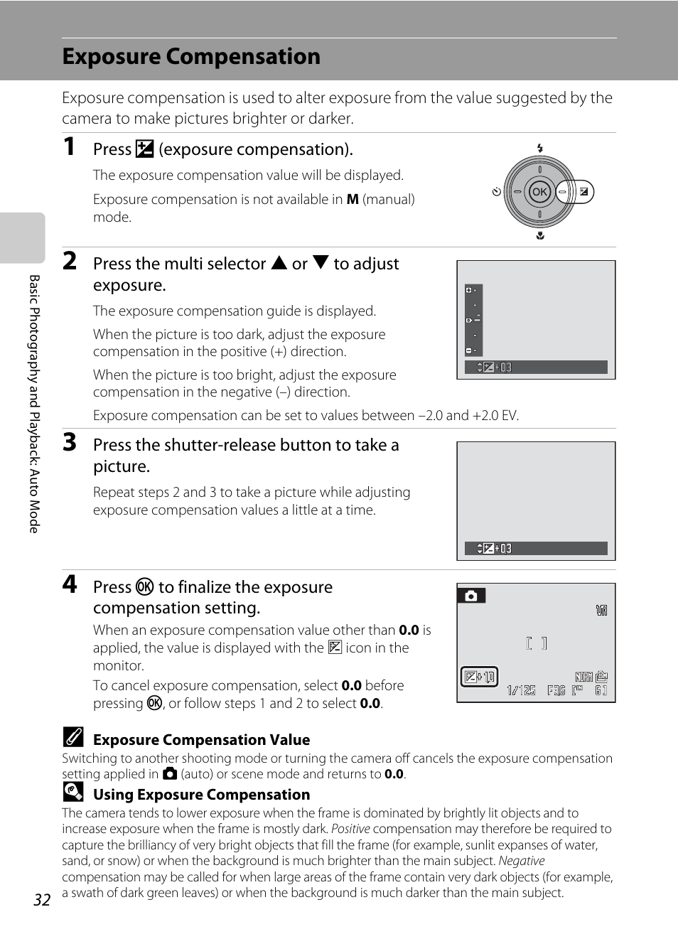 Exposure compensation, A 32) menu, A 32) can | Nikon P60 User Manual | Page 44 / 144