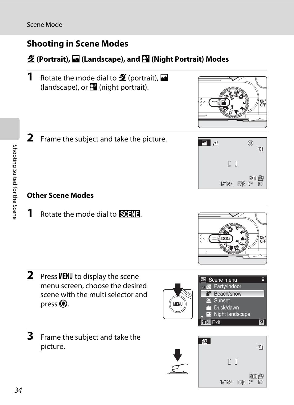 Shooting in scene modes | Nikon P60 User Manual | Page 46 / 144