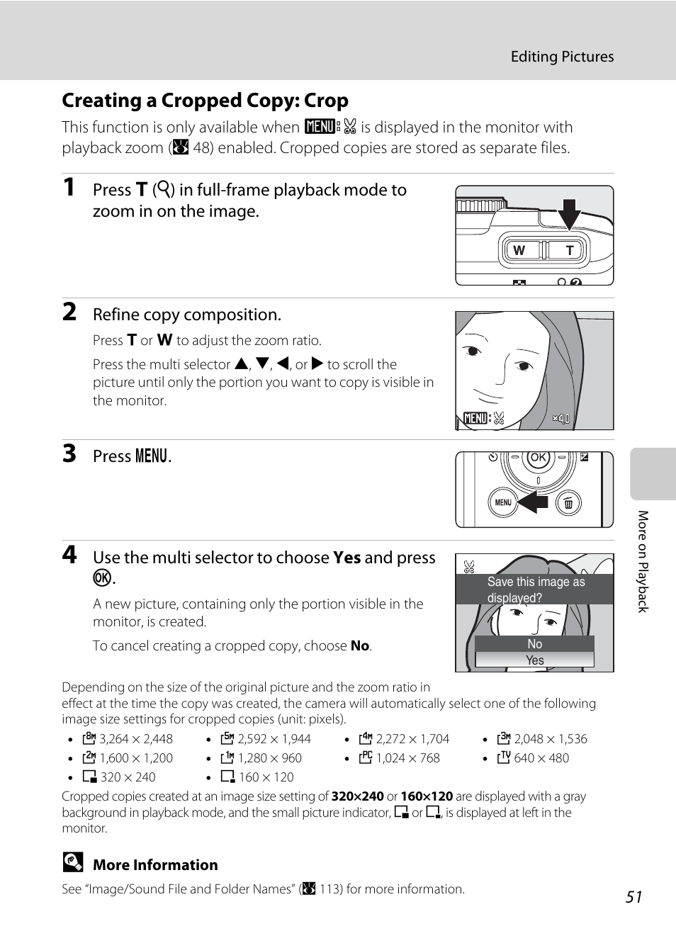 Creating a cropped copy: crop, A 51) | Nikon P60 User Manual | Page 63 / 144