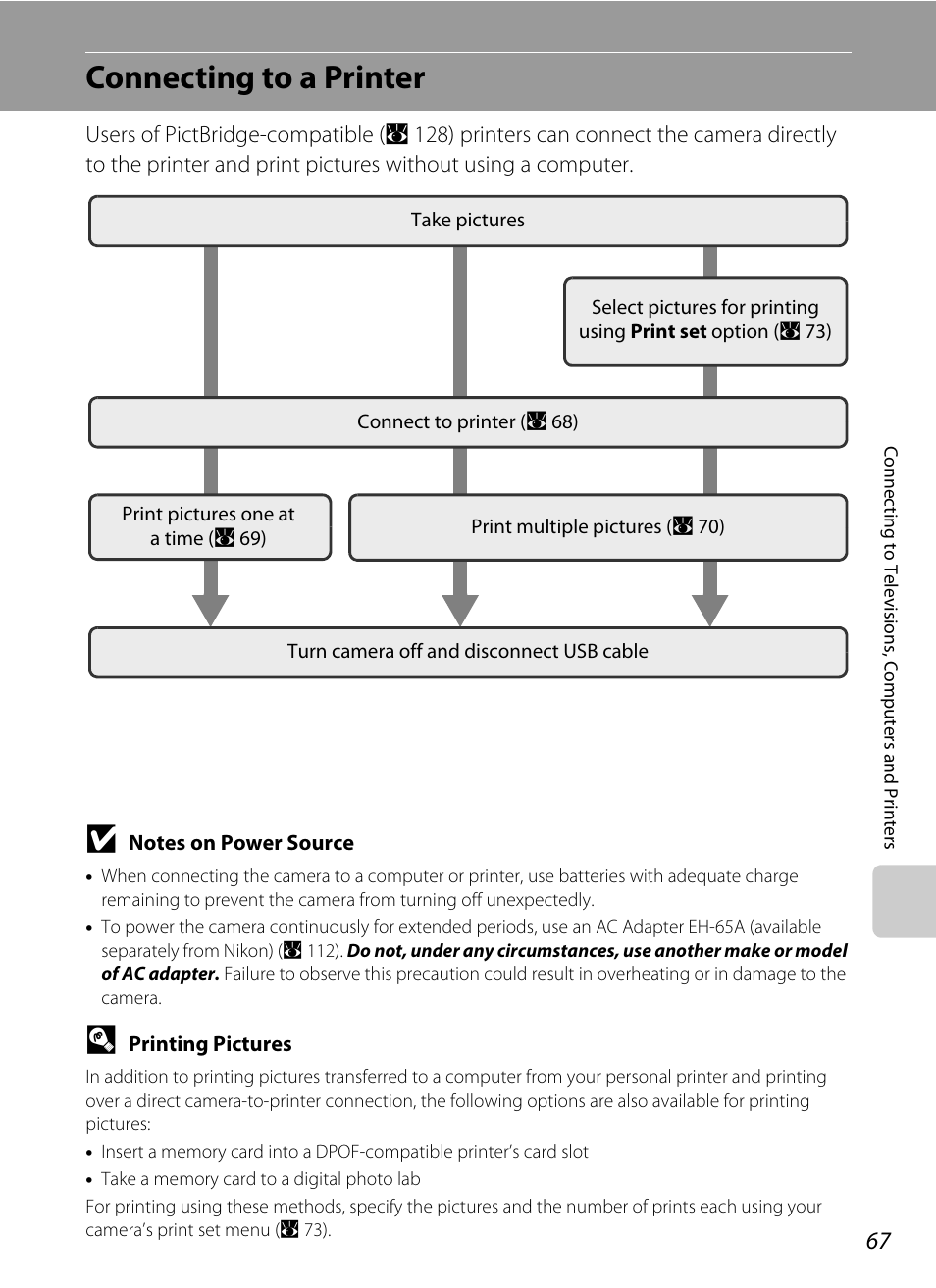 Connecting to a printer | Nikon P60 User Manual | Page 79 / 144