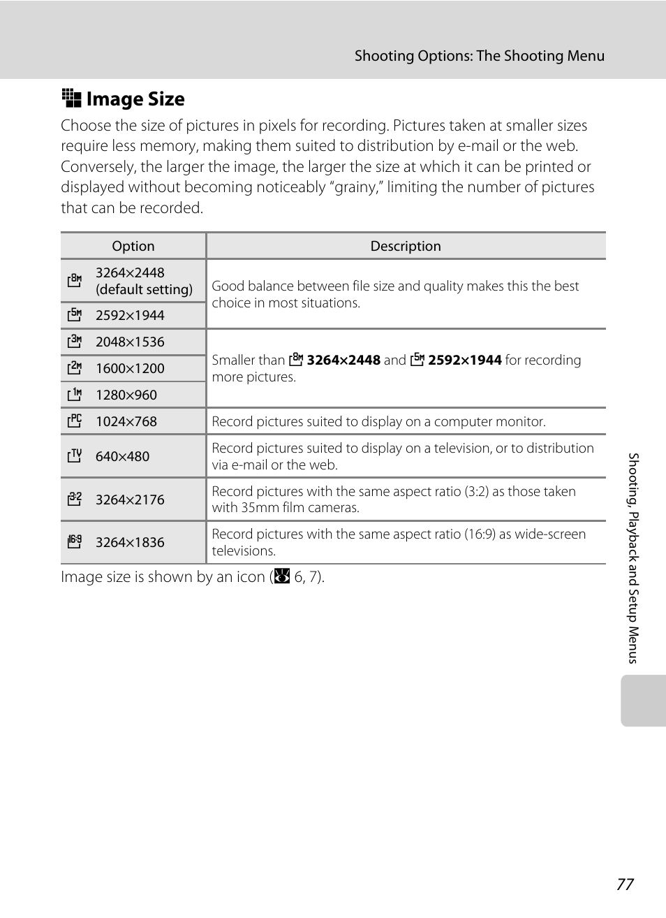 Image size, R image size, A 77) | A 77) are ap, A 77) se, E size (a 77), A 77) cannot, A 77 | Nikon P60 User Manual | Page 89 / 144