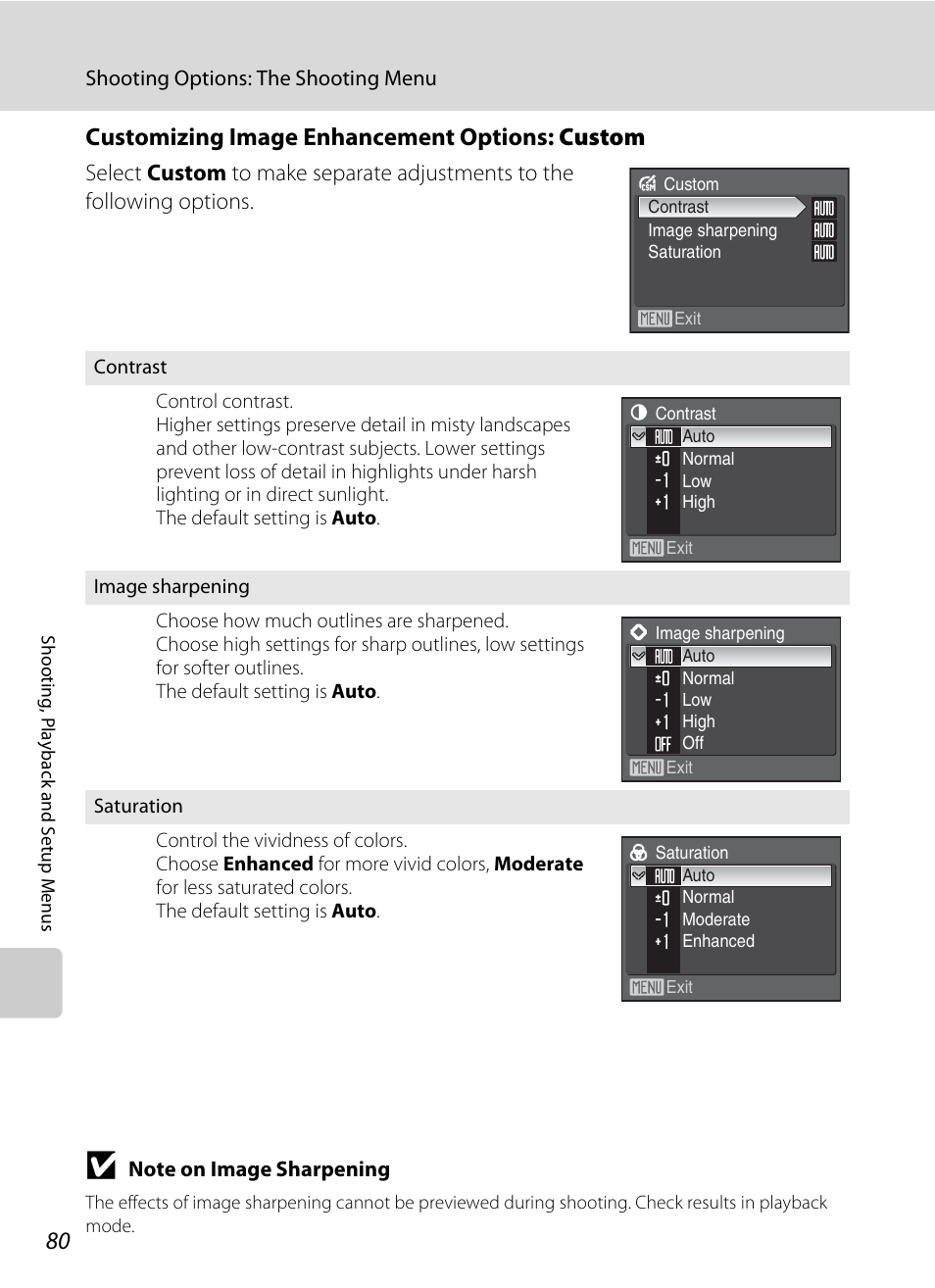 Customizing image enhancement options: custom | Nikon P60 User Manual | Page 92 / 144