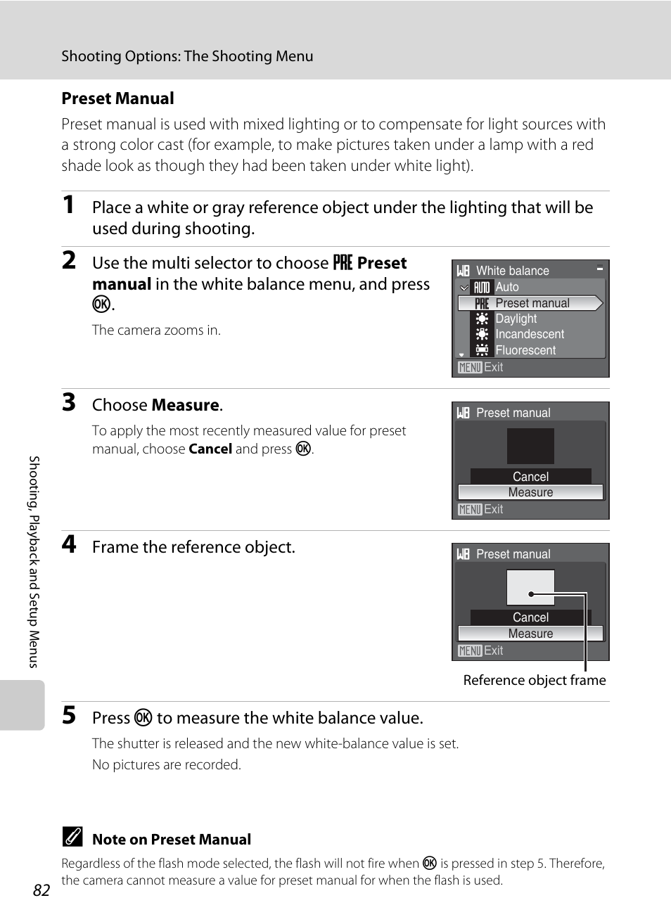 E “preset manual, A 82) for details | Nikon P60 User Manual | Page 94 / 144