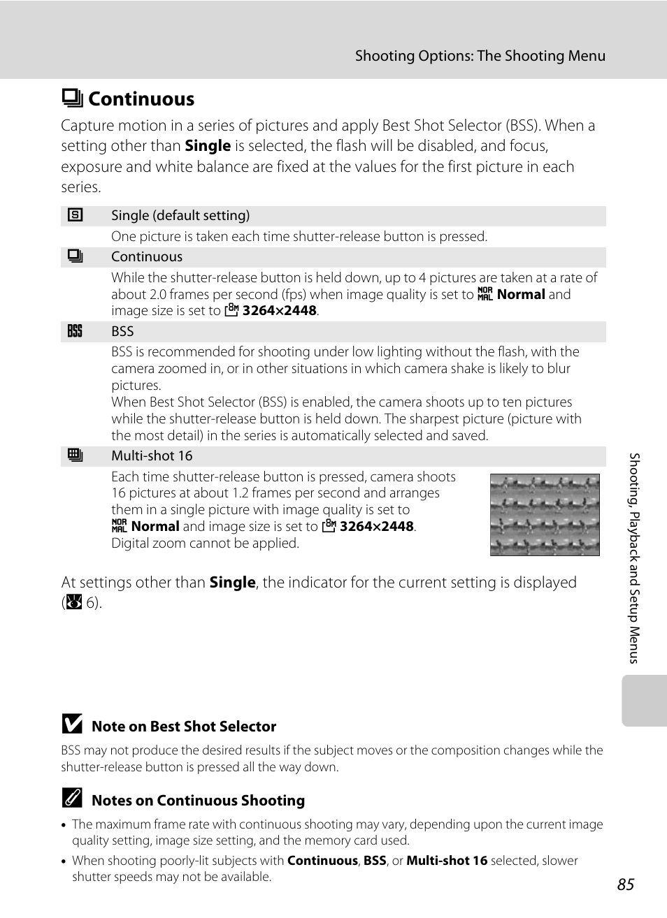 Continuous, C continuous, A 85) is used | A 85 | Nikon P60 User Manual | Page 97 / 144