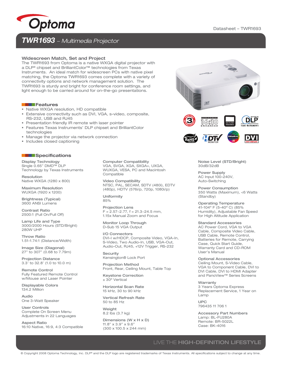 Optima Batteries TWR1693 User Manual | 1 page