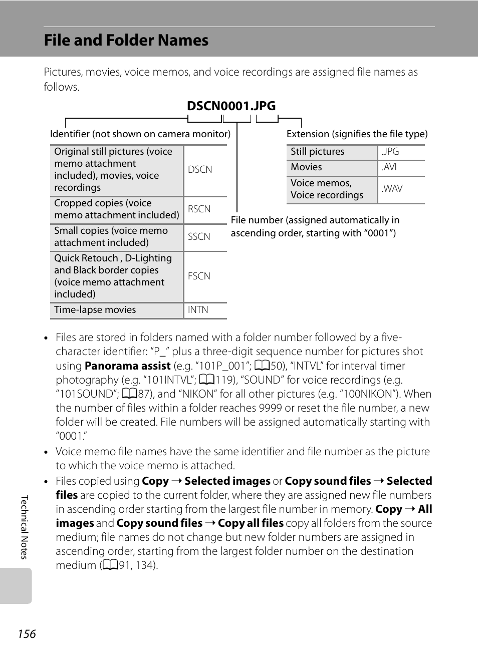 File and folder names, See “file and folder names, A156) | A156) fr, A156, Dscn0001.jpg | Nikon P90 User Manual | Page 168 / 192