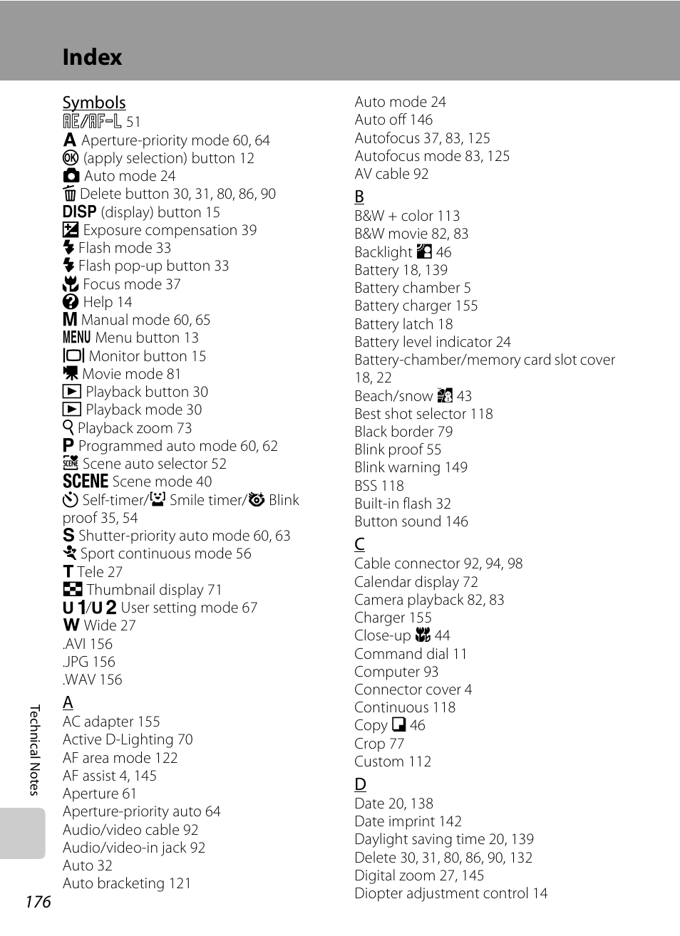 Index | Nikon P90 User Manual | Page 188 / 192