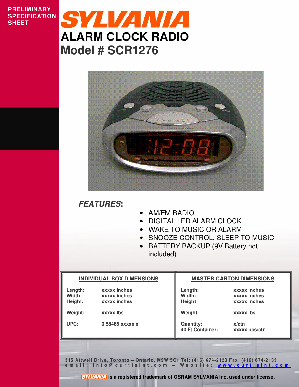 Sylvania SCR1276 User Manual | 1 page