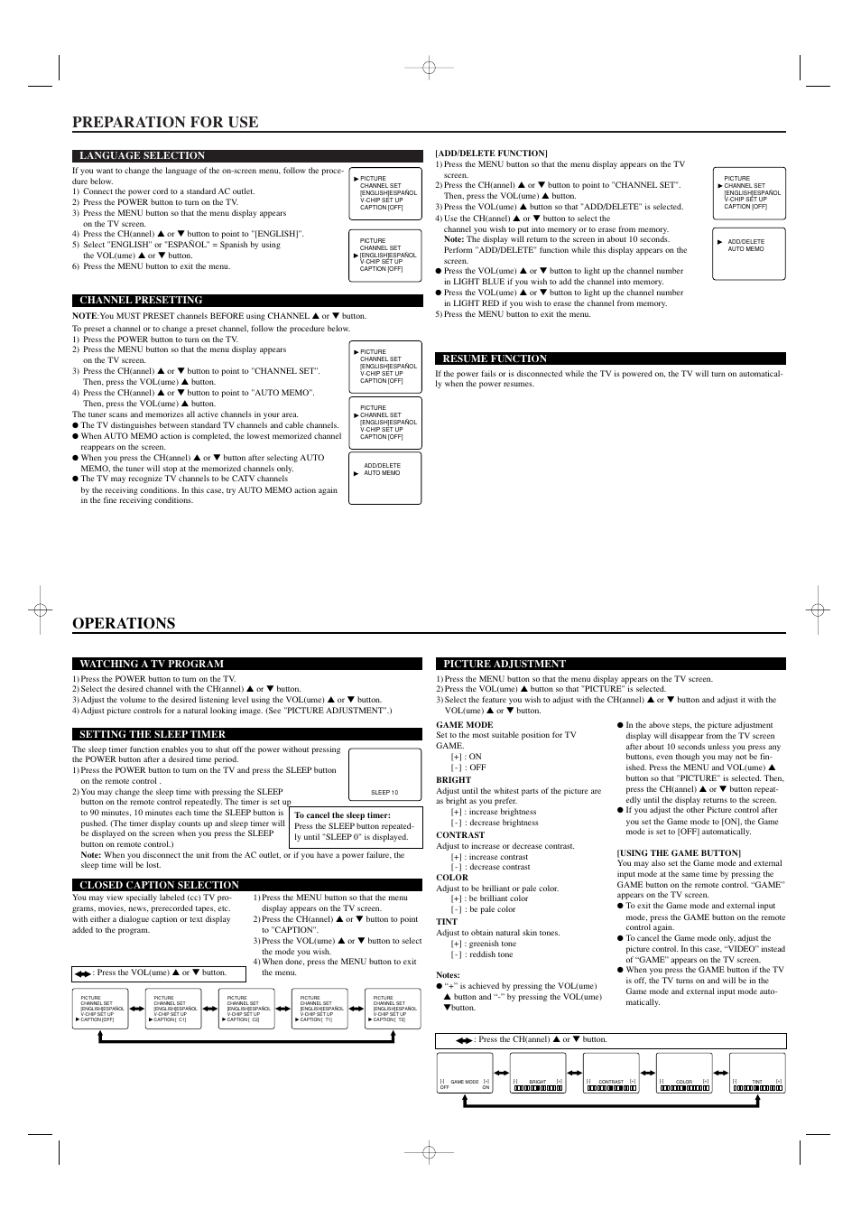 Preparation for use, Operations | Sylvania SST4132 User Manual | Page 3 / 8