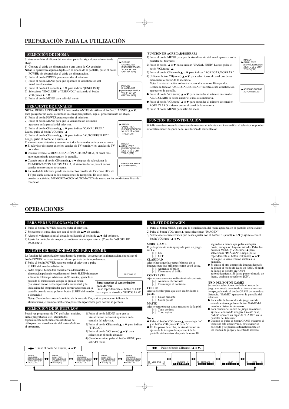 Preparación para la utilización, Operaciones | Sylvania SST4132 User Manual | Page 7 / 8