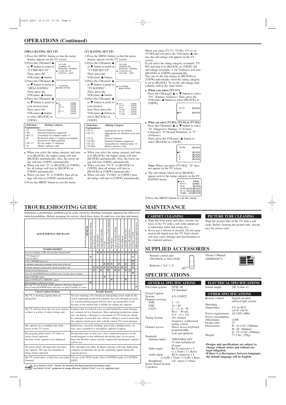 Owner’s manual | Sylvania 6427TD User Manual | Page 4 / 4