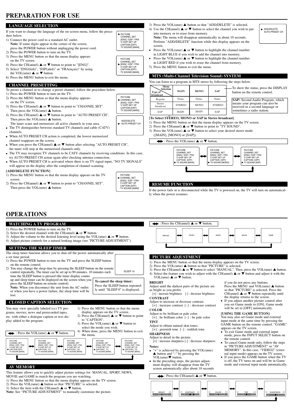 Preparation for use, Operations | Sylvania RSET432E User Manual | Page 3 / 8