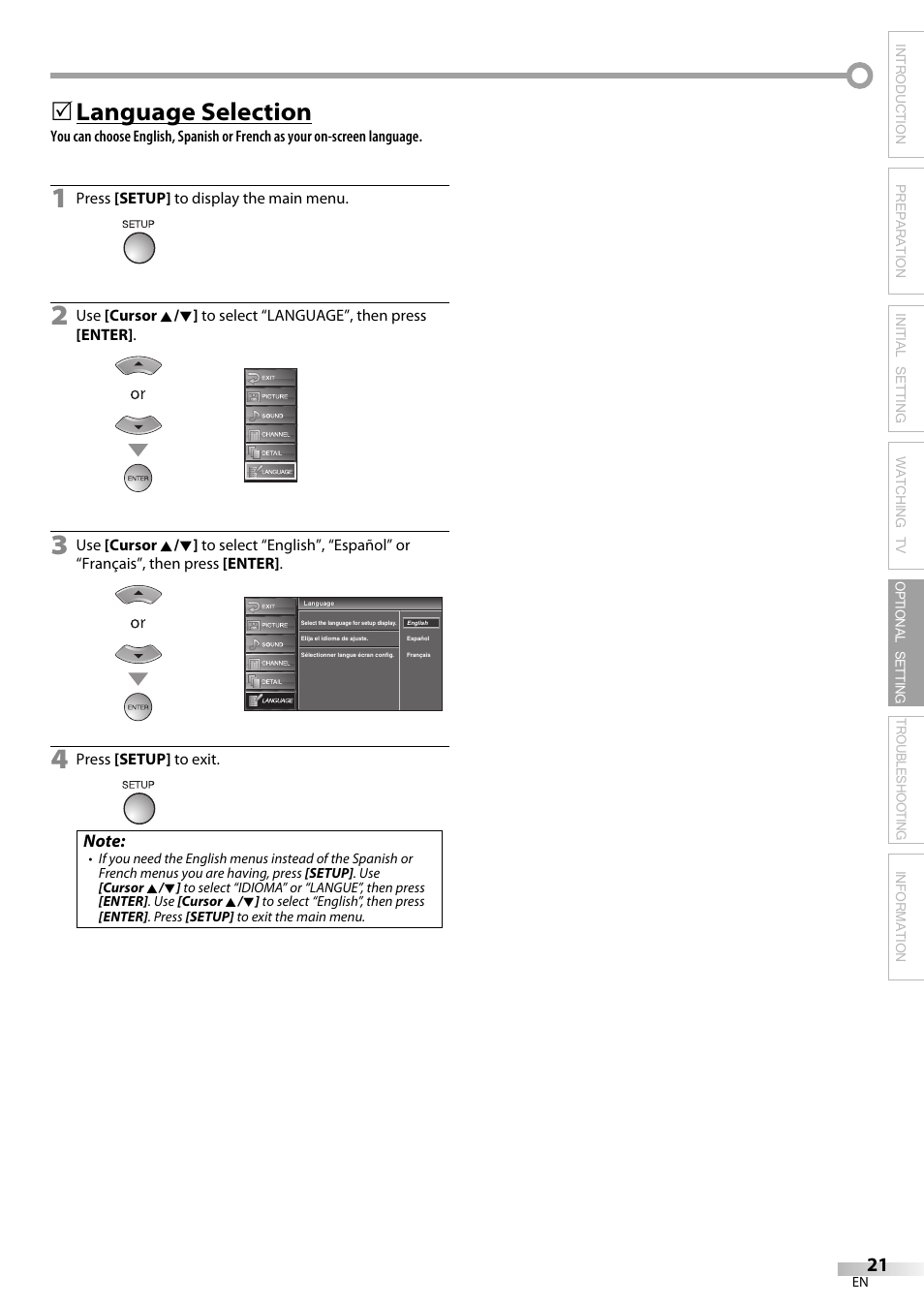 Language selection | Sylvania LC195SL9C User Manual | Page 21 / 76