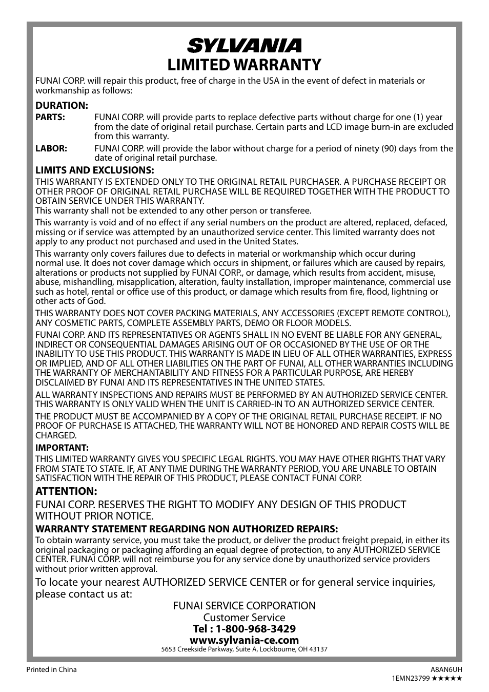 Limited warranty | Sylvania LC195SL9C User Manual | Page 38 / 76