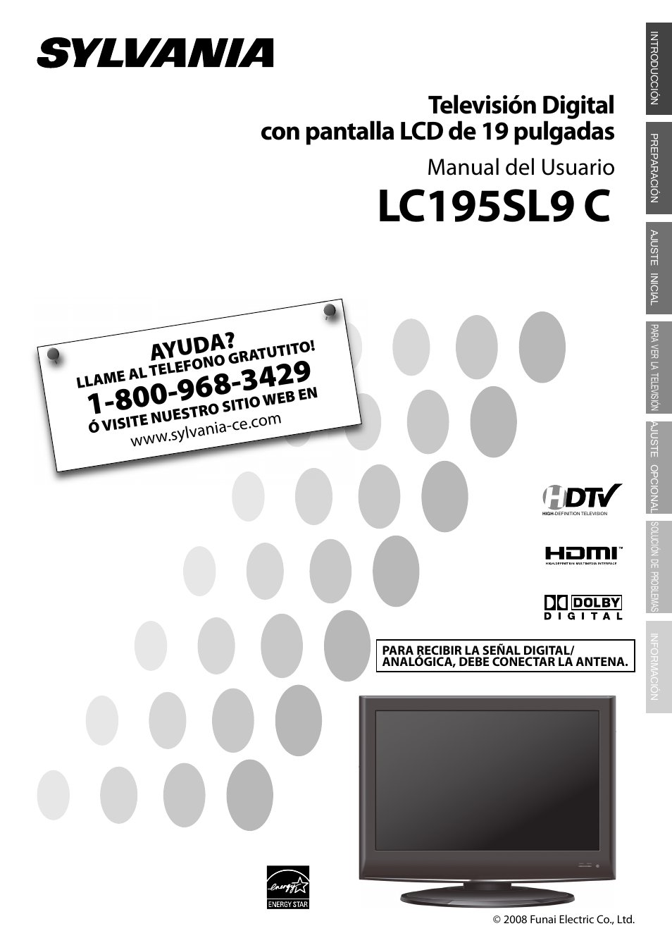 Lc195sl9 c, Televisión digital con pantalla lcd de 19 pulgadas, Ayuda | Manual del usuario | Sylvania LC195SL9C User Manual | Page 39 / 76