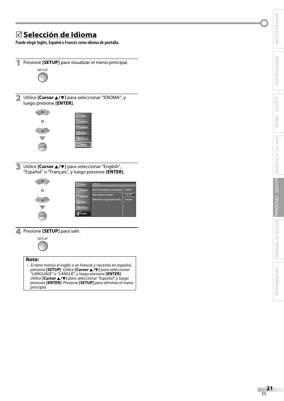 Selección de idioma | Sylvania LC195SL9C User Manual | Page 59 / 76