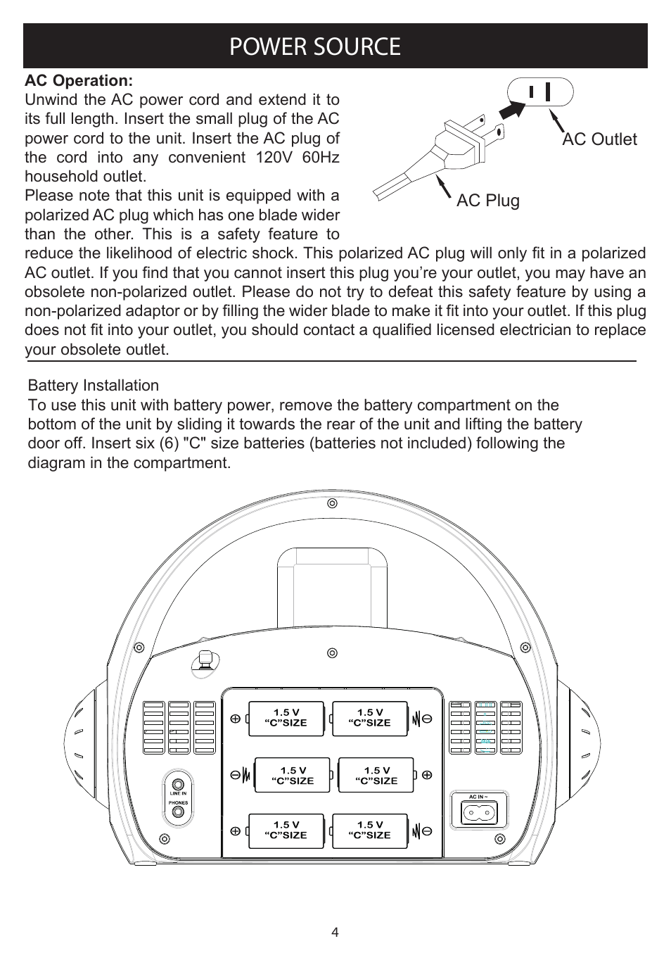 Power source | Sylvania IMODE SERIES SIP562 User Manual | Page 5 / 9