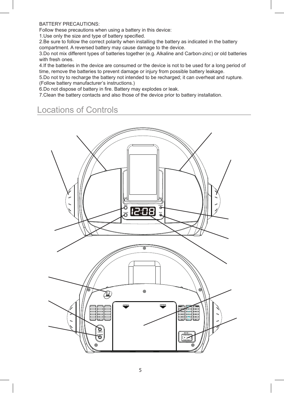 Locations of controls | Sylvania IMODE SERIES SIP562 User Manual | Page 6 / 9