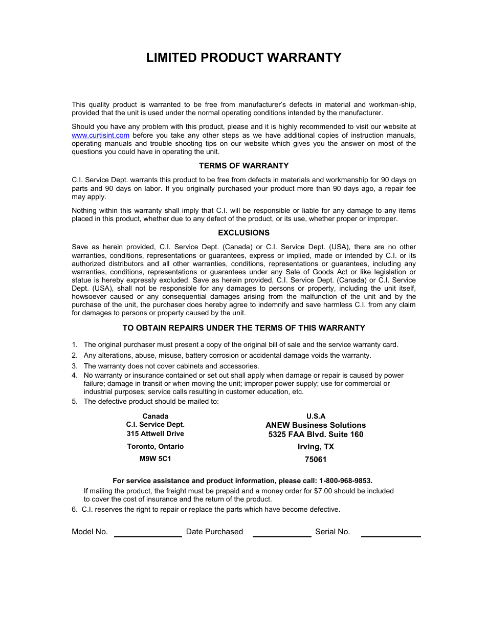 Limited product warranty | Sylvania IMODE SERIES SIP562 User Manual | Page 9 / 9