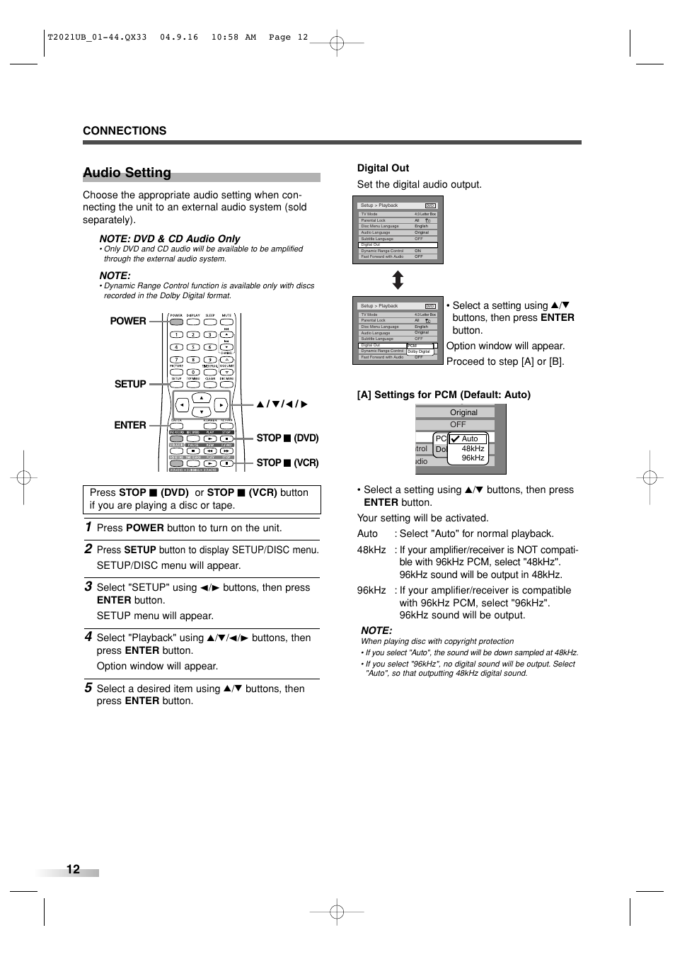 Audio setting, Connections | Sylvania 6727FRE User Manual | Page 12 / 88