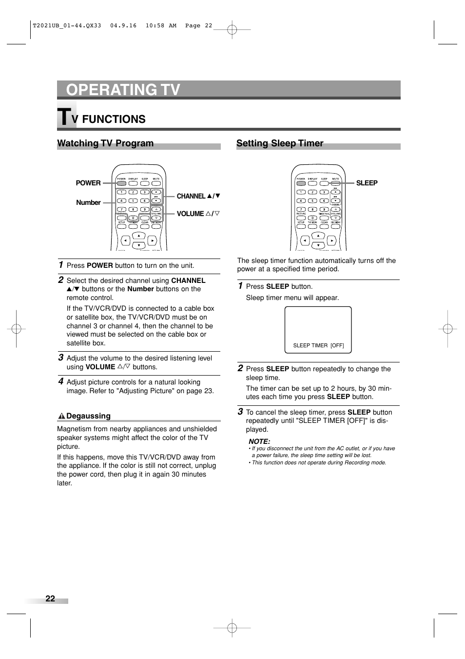 Operating tv, V functions | Sylvania 6727FRE User Manual | Page 22 / 88