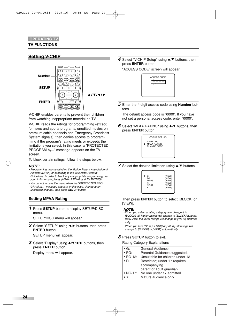 Setting v-chip | Sylvania 6727FRE User Manual | Page 24 / 88