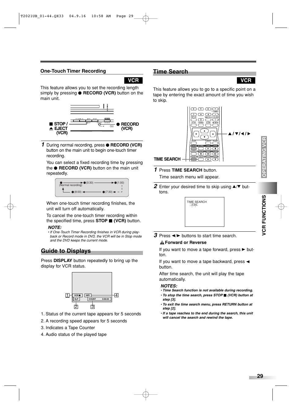 Time search, Guide to displays | Sylvania 6727FRE User Manual | Page 29 / 88