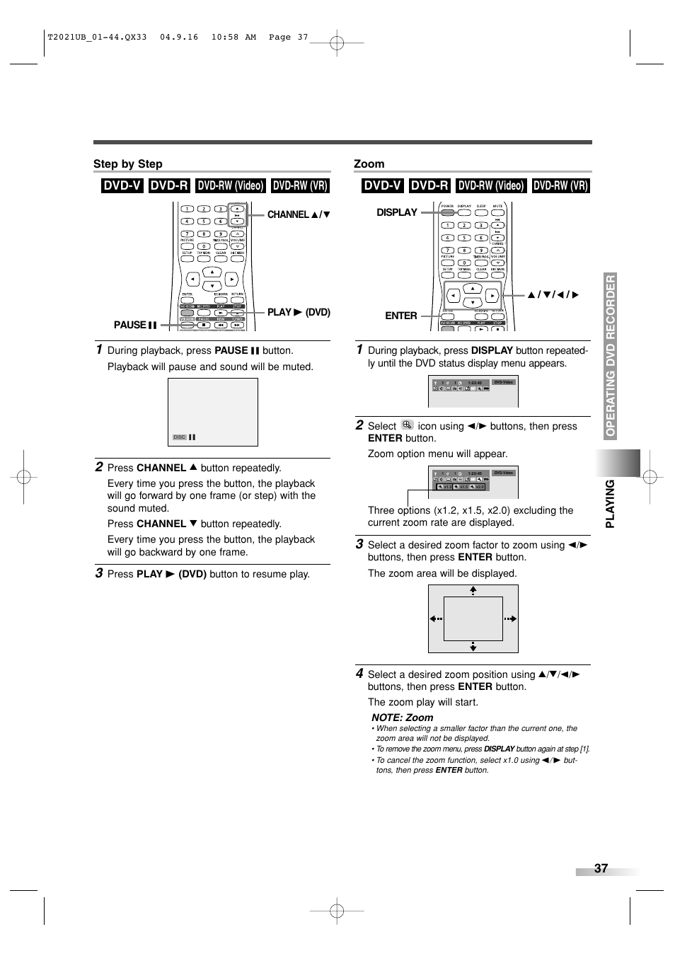 Dvd-rw (vr) dvd-rw (video) dvd-r dvd-v | Sylvania 6727FRE User Manual | Page 37 / 88