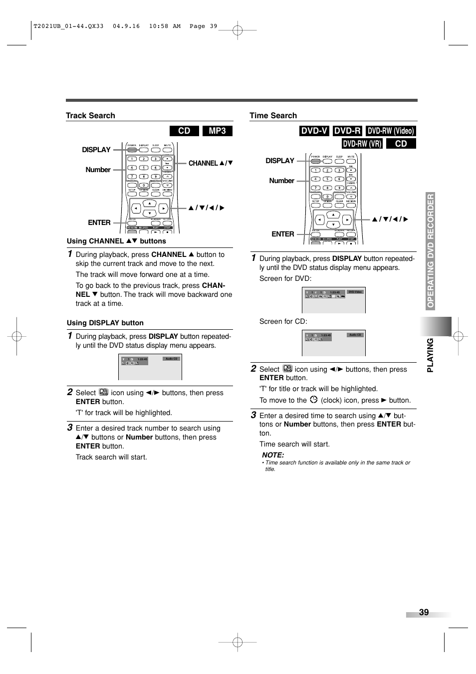 Mp3 cd, Cd dvd-rw (vr) dvd-rw (video) dvd-r dvd-v | Sylvania 6727FRE User Manual | Page 39 / 88