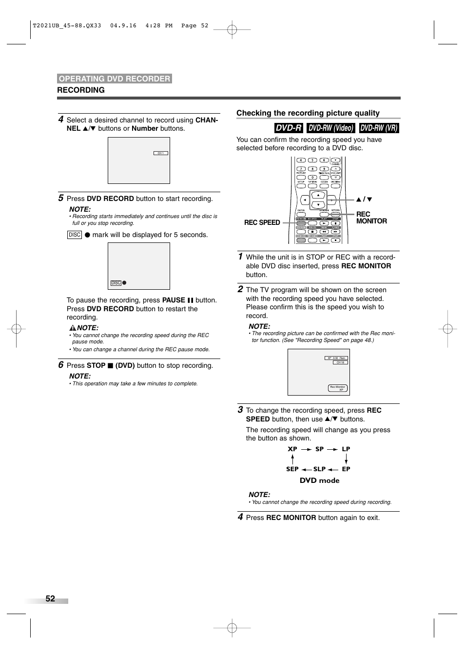 Dvd-rw (vr) dvd-rw (video) dvd-r | Sylvania 6727FRE User Manual | Page 52 / 88