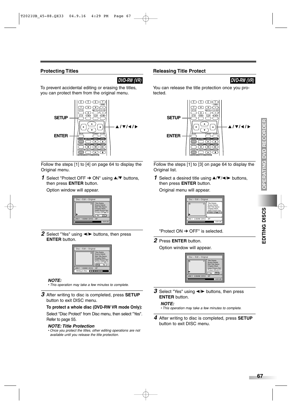 Dvd-rw (vr), Releasing title protect | Sylvania 6727FRE User Manual | Page 67 / 88