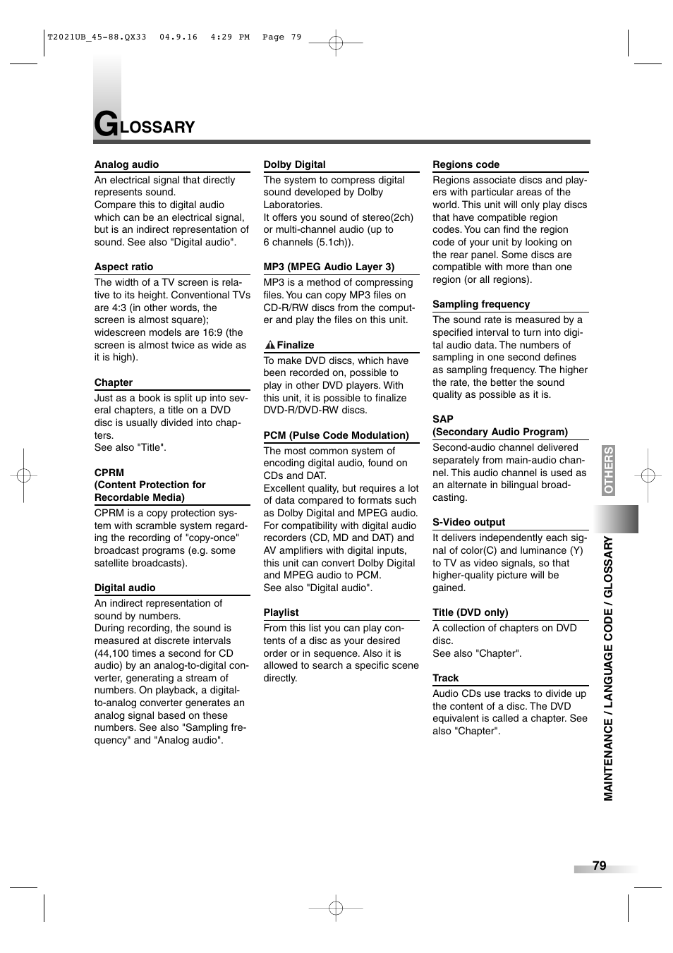 Lossary | Sylvania 6727FRE User Manual | Page 79 / 88