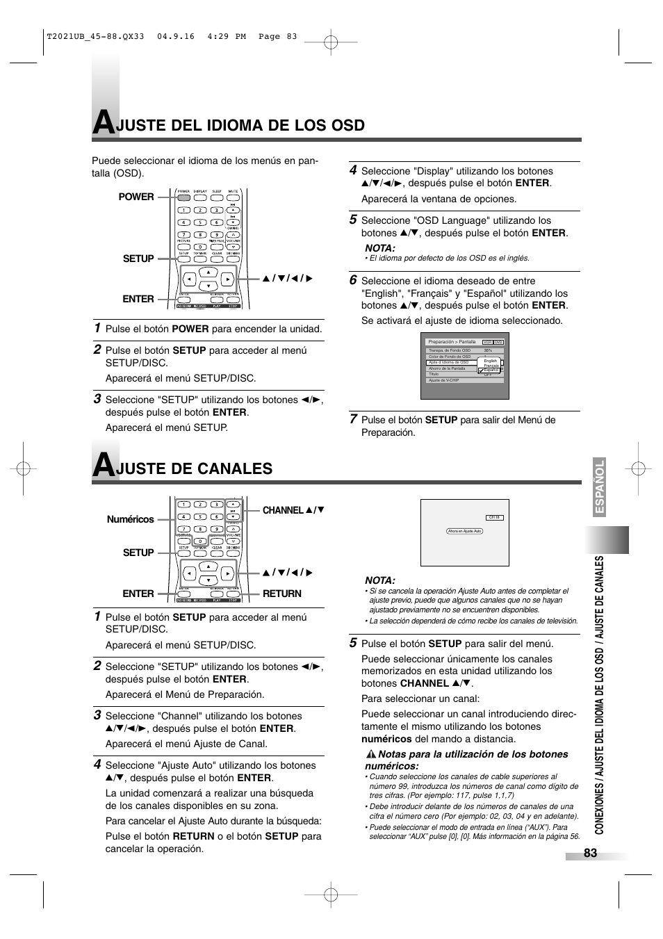 Juste del idioma de los osd, Juste de canales | Sylvania 6727FRE User Manual | Page 83 / 88
