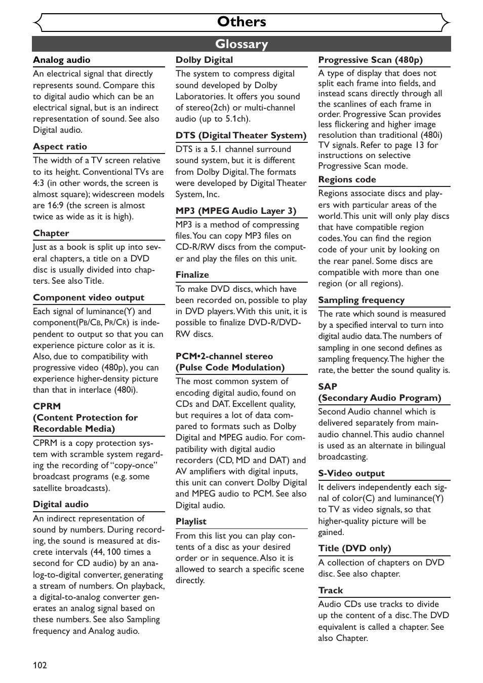 Others, Glossary | Sylvania SRDV495 User Manual | Page 102 / 108
