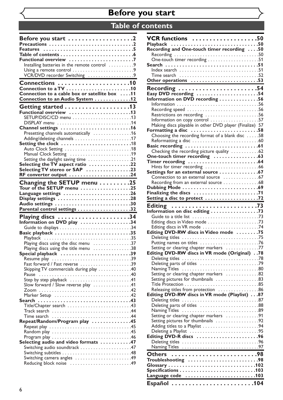 Sylvania SRDV495 User Manual | Page 6 / 108