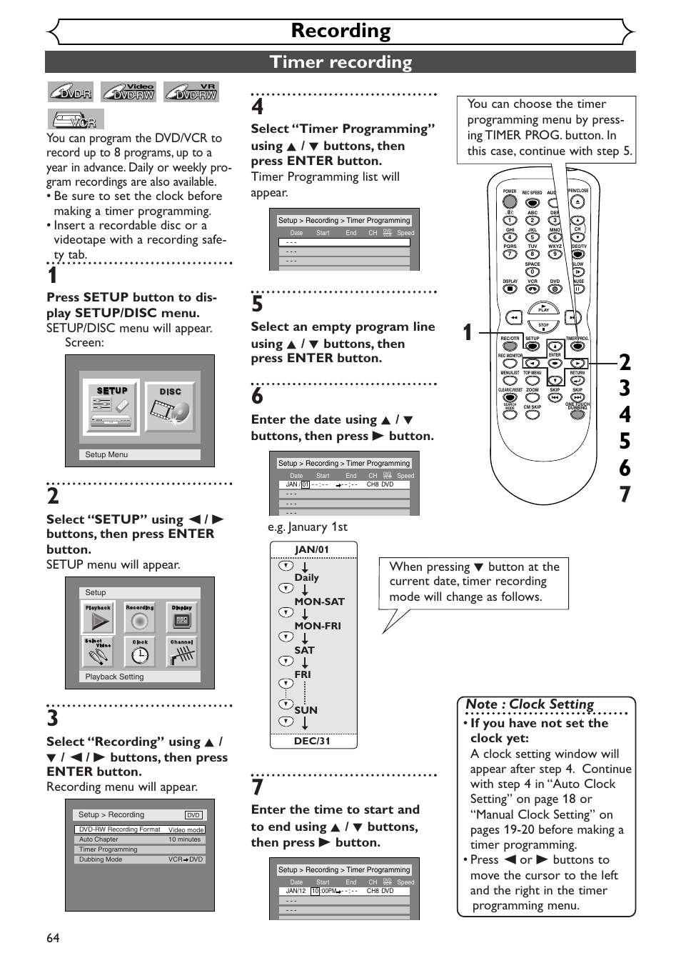 Recording, Timer recording | Sylvania SRDV495 User Manual | Page 64 / 108