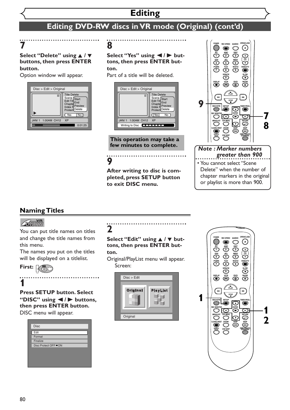 Editing, Naming titles, Dvd-rw | Sylvania SRDV495 User Manual | Page 80 / 108