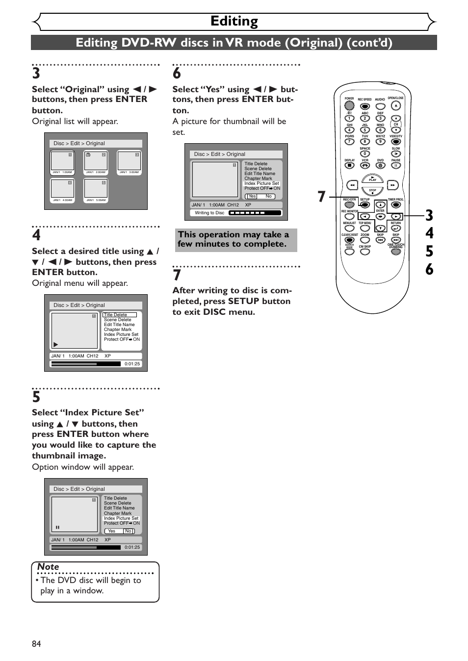 Editing, The dvd disc will begin to play in a window | Sylvania SRDV495 User Manual | Page 84 / 108