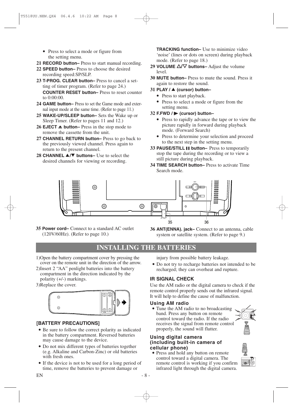 Installing the batteries | Sylvania 6313CG User Manual | Page 8 / 32