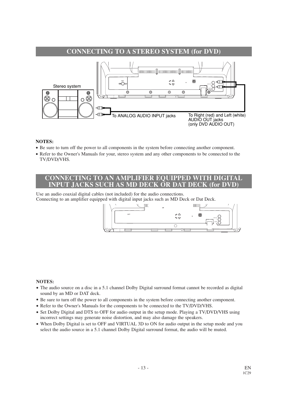 Connecting to a stereo system (for dvd) | Sylvania 6727DC User Manual | Page 13 / 64