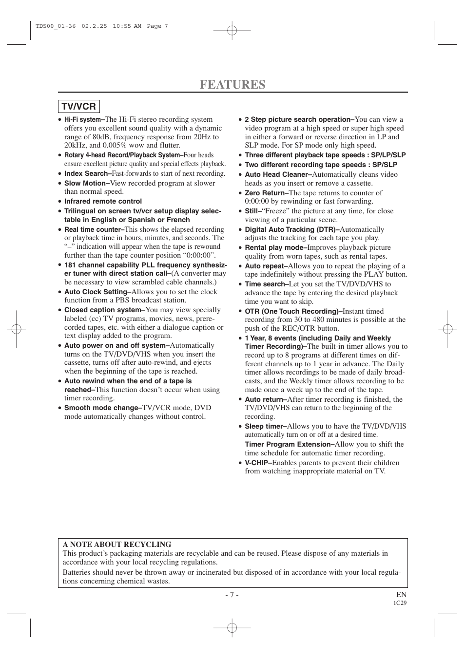Features | Sylvania 6727DC User Manual | Page 7 / 64
