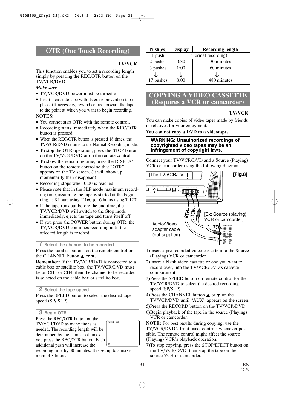 Otr (one touch recording) | Sylvania SRCD420P User Manual | Page 31 / 56