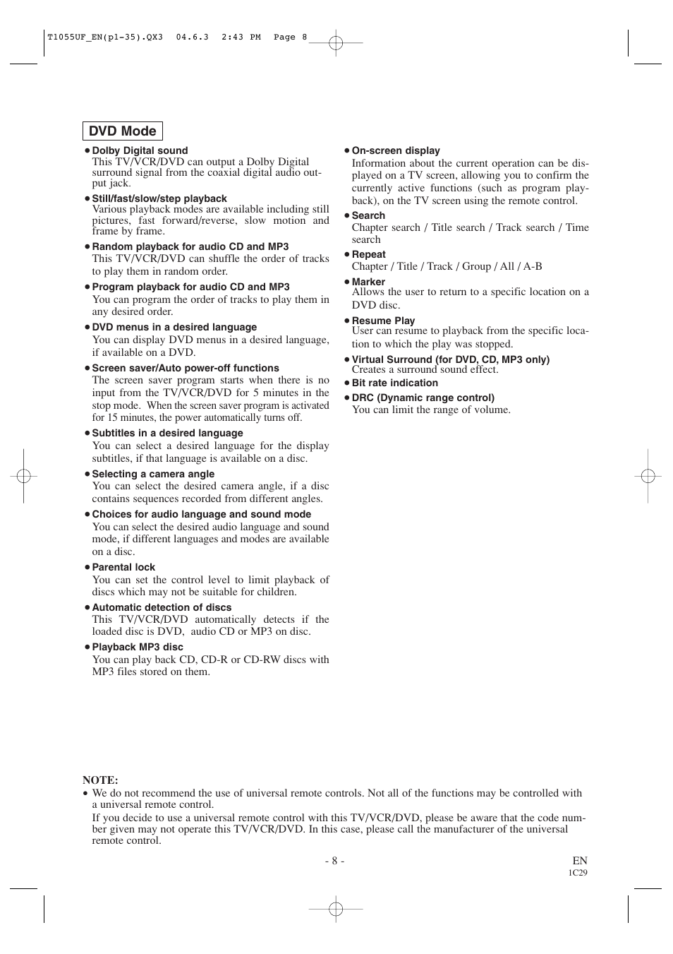 Dvd mode | Sylvania SRCD420P User Manual | Page 8 / 56