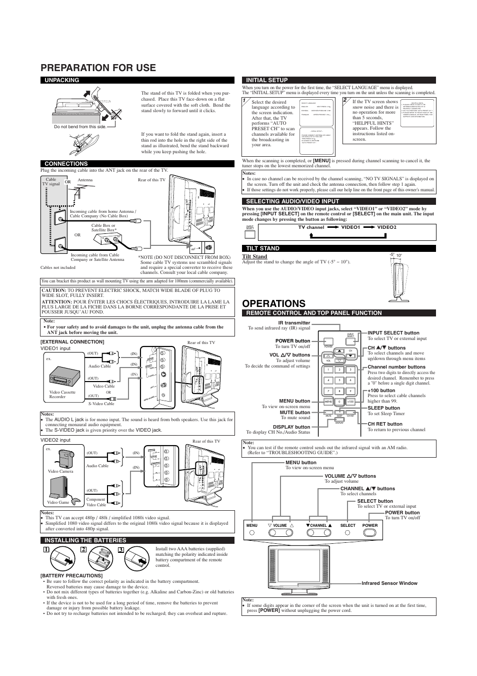 Preparation for use, Operations | Sylvania 6620LCT User Manual | Page 2 / 8