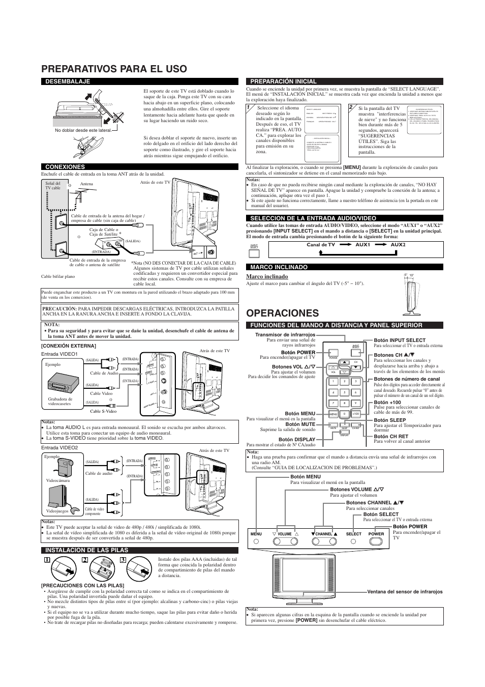 Preparativos para el uso, Operaciones | Sylvania 6620LCT User Manual | Page 6 / 8
